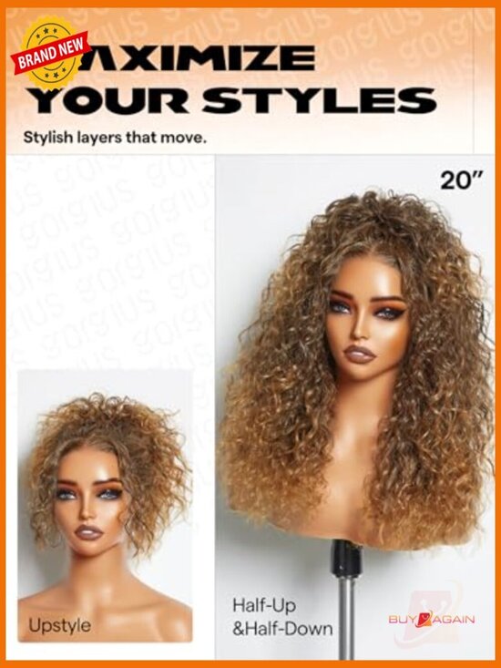 Ombre Brown Curly Lace Front Wig Glueless Pre Cut Middle Parted Highlight main image 5
